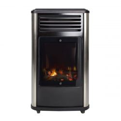 UNIVERSAL Poele à gaz 3,4 KW Noir Crème Effet poêle à bois Fonte