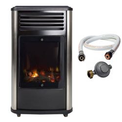 Poêle à gaz Provence 3,4 KW Noir mat Effet poêle à bois Fonte véritable Chauffage  d'appoint